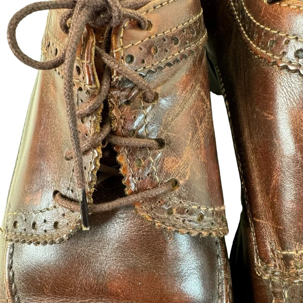 Zelli Chestnut Brown Calfskin‎ Leather Split Toe Oxford Lace Up Dress Shoes 10M
